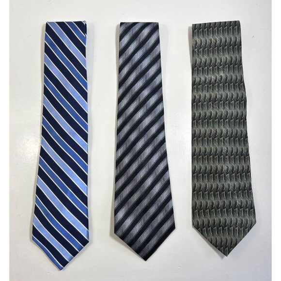 Men Silk Ties Set Of 3 - Classic Stripes & Geometric Patterns - Picture 1 of 10